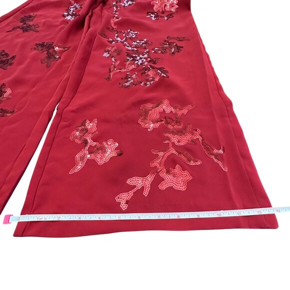 Chico's Pants Size 0 P NWT Red Pull On Sequin Wide Leg Holiday Red Allure Petite - Picture 10 of 12